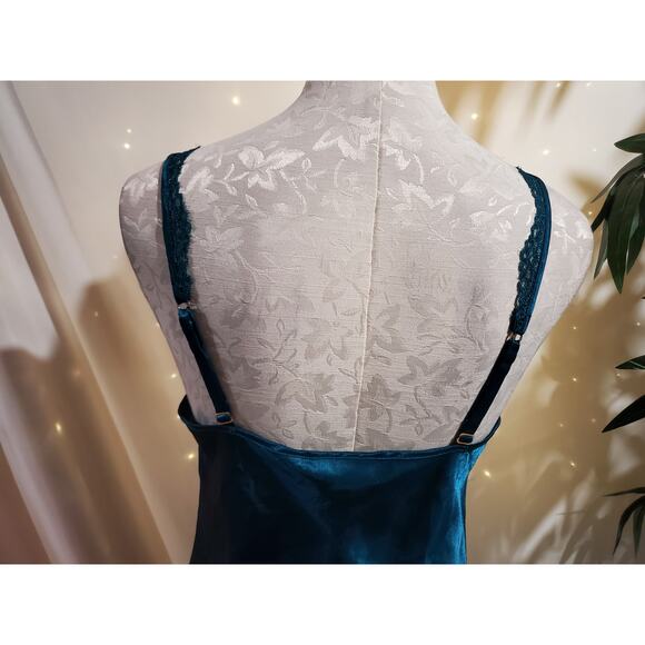 Vtg Victorias Secret Gold Label Satin Lace Maxi Chemise Slip Dress Size M Blue - Picture 7 of 12